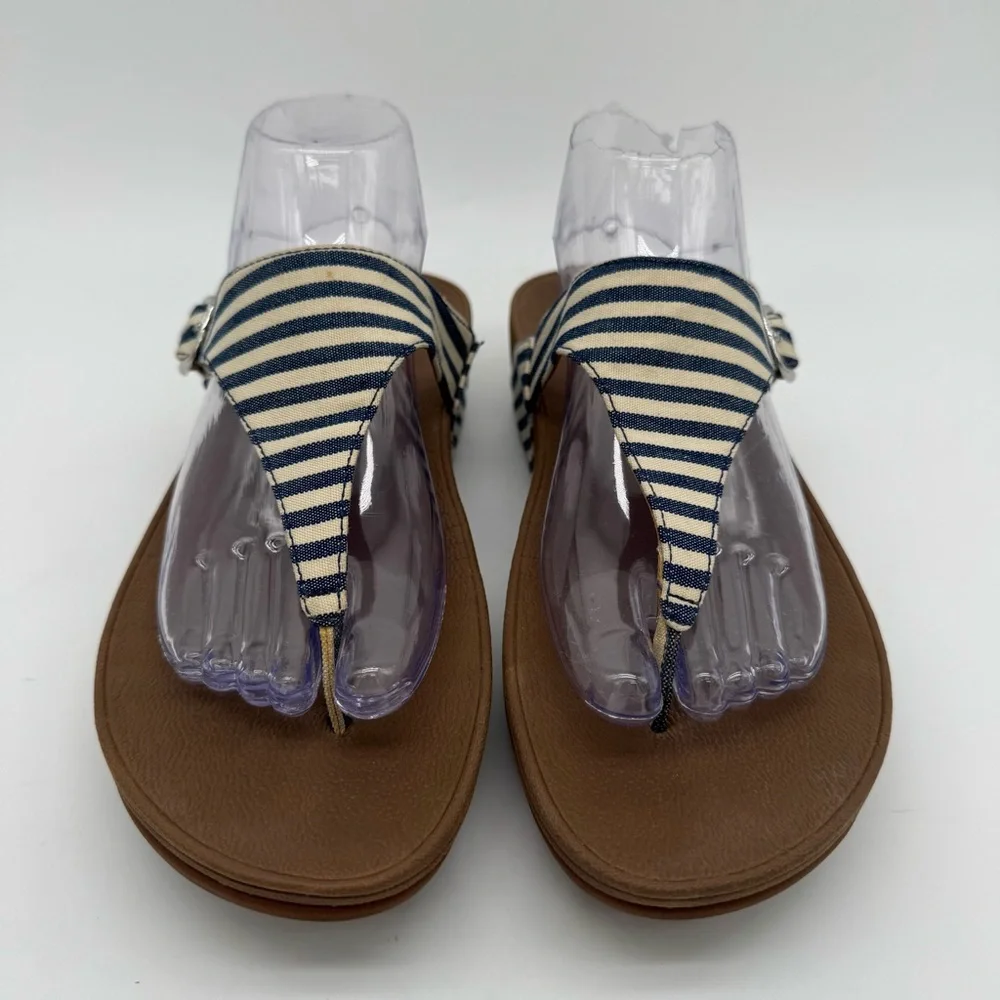FitFlop Nautical Blue White Toe Post Thong Sandal Size 9
